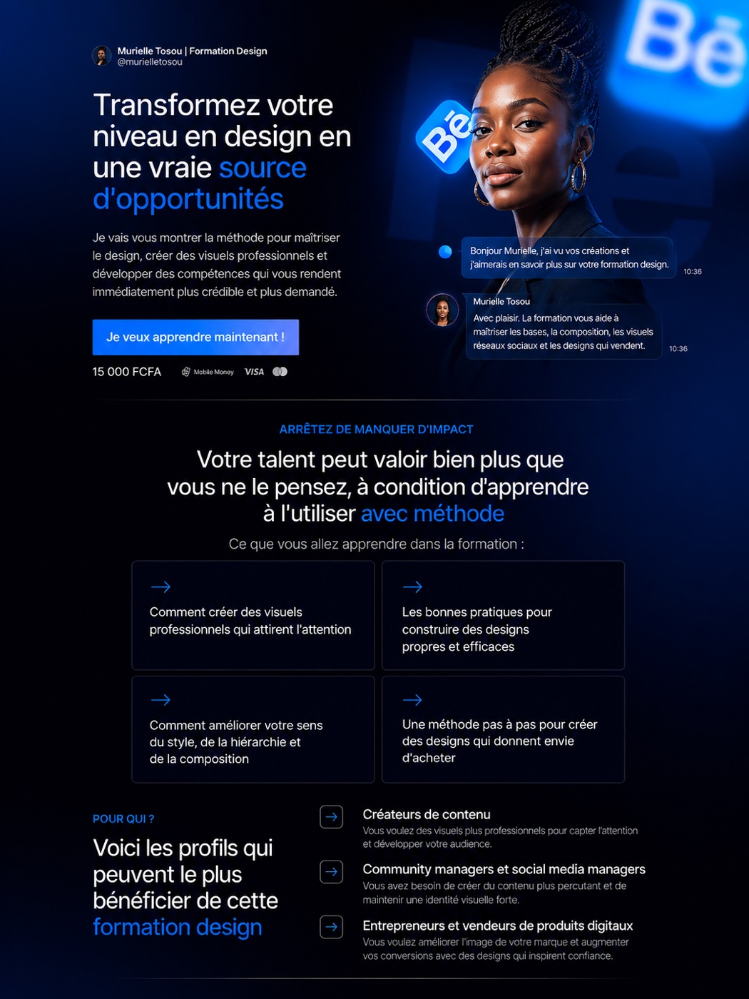Aperçu de la page Formation Design créée avec Digifit